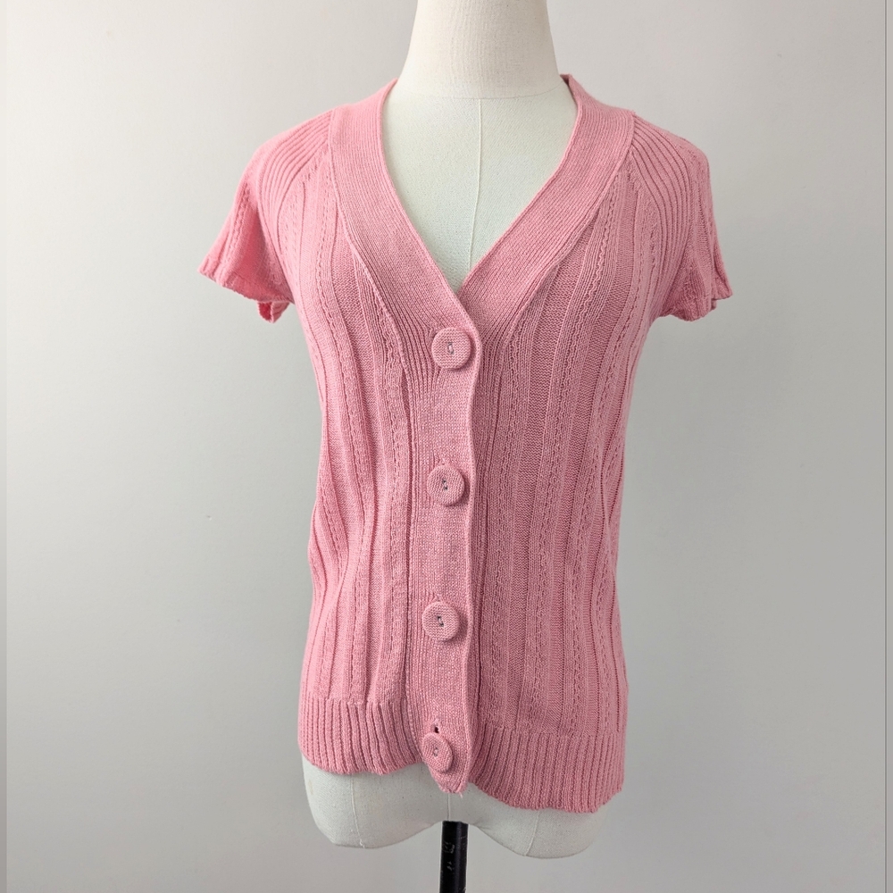 Y2K Heritage 1981 Pink Ribbed Fitted Cardigan Sweater Bella Coquette